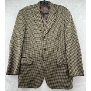 VTG Titanus Sportcoat Mens Sz 42R Brown Houndstooth Italy 100% Virgin Wool